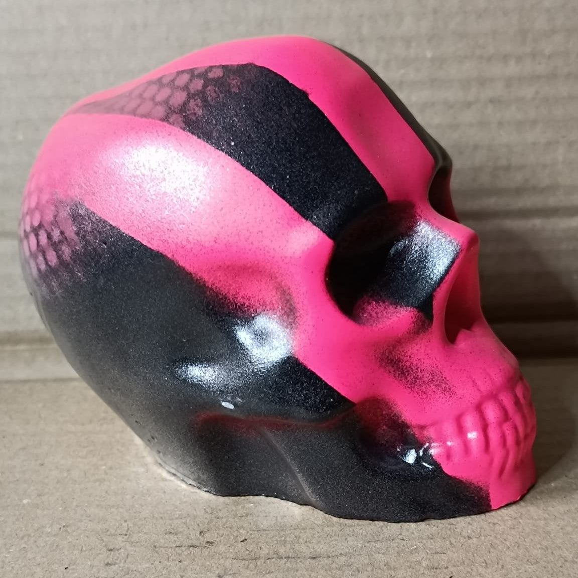 Pink Black Chrome SIlver Large Handcrafted Jesmonite Skull Paperweight | Decorative & Functional Art