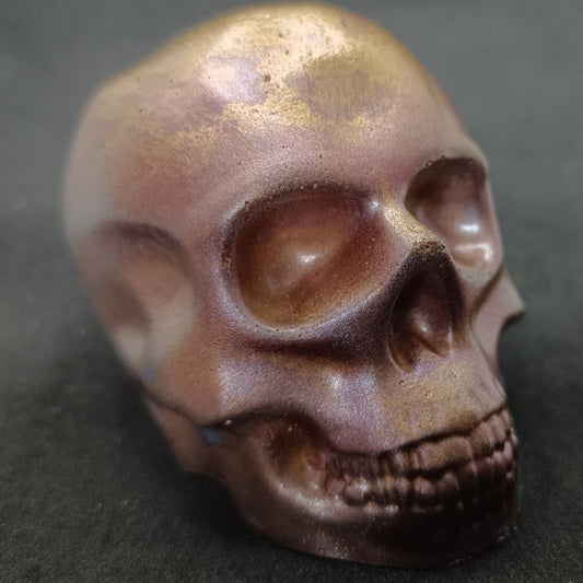 Large Handcrafted Skull Ornament – Jesmonite & Epoxy Resin | Decorative & Functional Art - Rustic Bronze Gold Purple