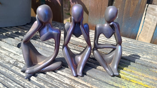 Set of 3 Purple Bronze Abstract Jesmonite Figurine Ornaments – Modern Minimalist Design