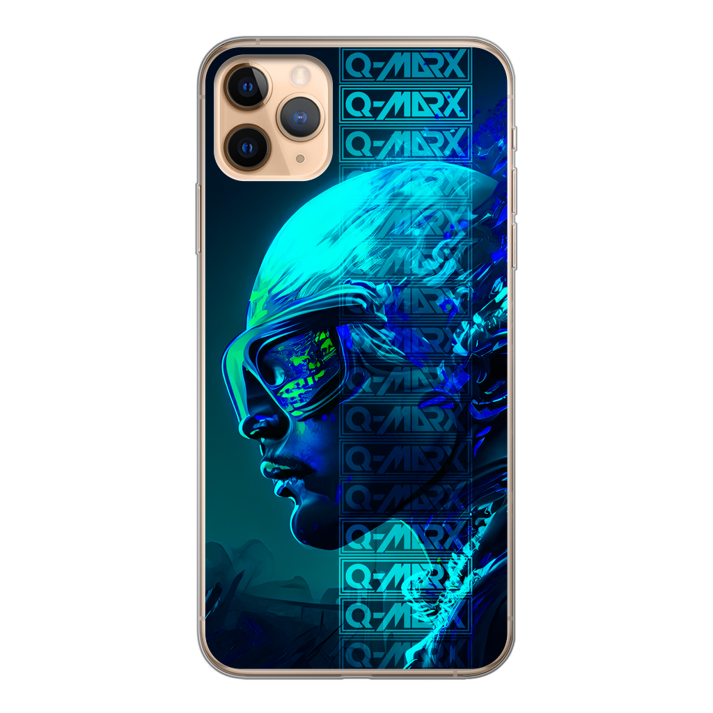 Q-MARX - Blue Green Abstract Man Back Printed Transparent Soft Phone Case