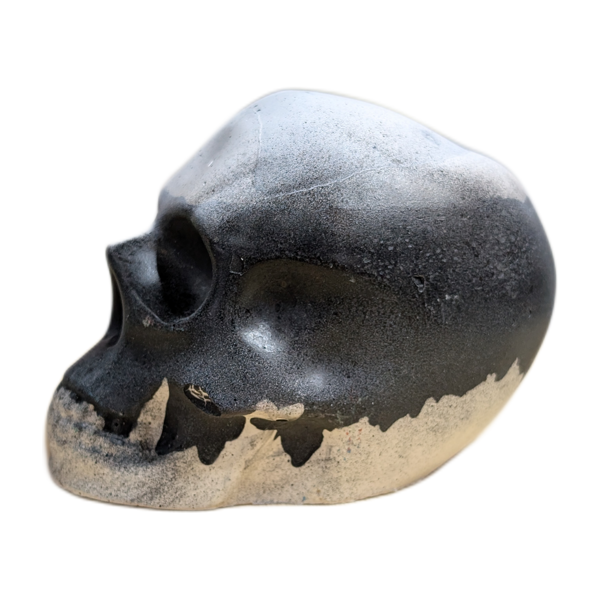 Large Handmade Jesmonite Skull Ornament – Black & White Drip Design, photograph 3