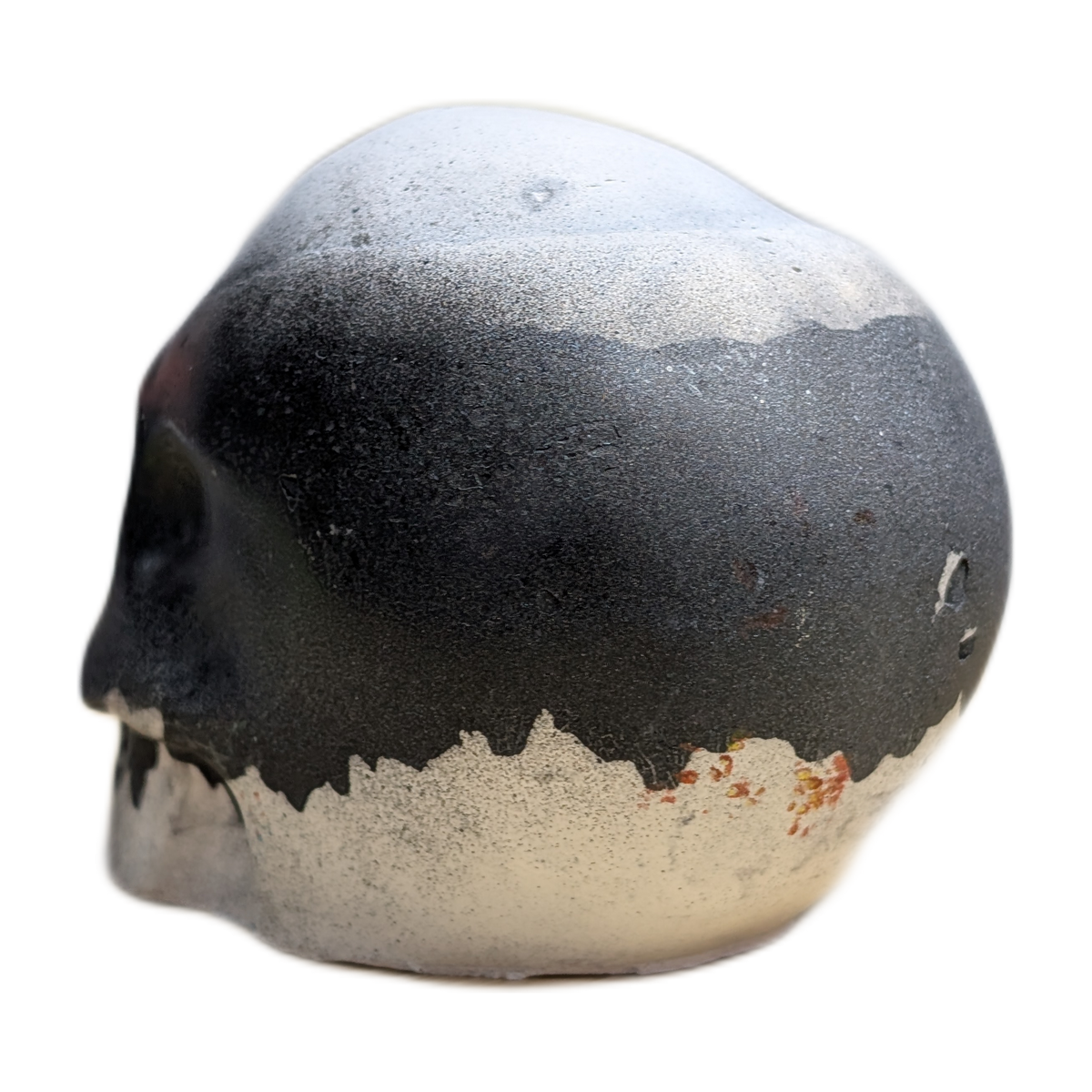 Large Handmade Jesmonite Skull Ornament – Black & White Drip Design, photograph 4