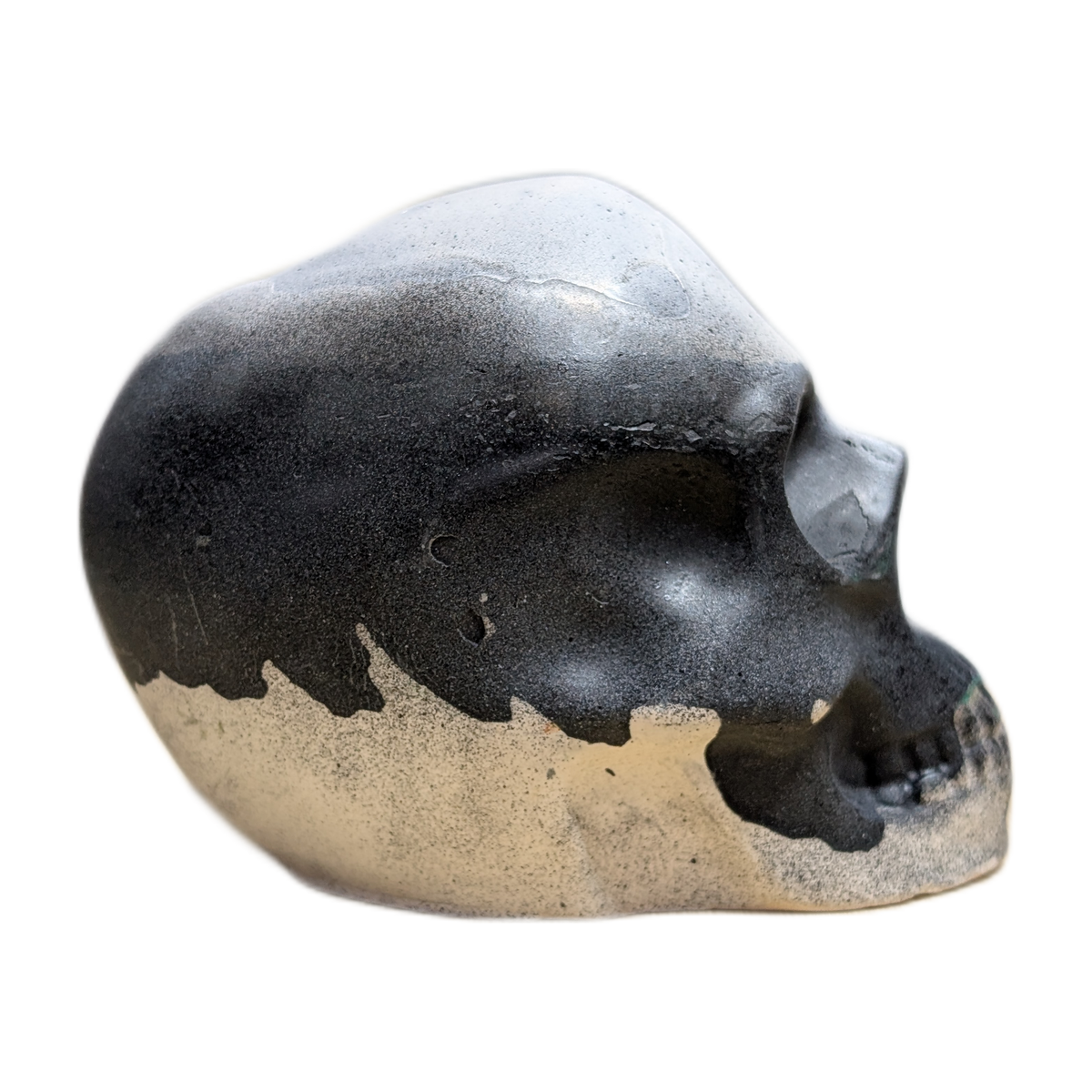 Large Handmade Jesmonite Skull Ornament – Black & White Drip Design, photograph 6