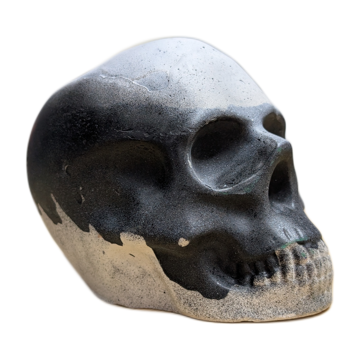 Large Handmade Jesmonite Skull Ornament – Black & White Drip Design, photograph 7