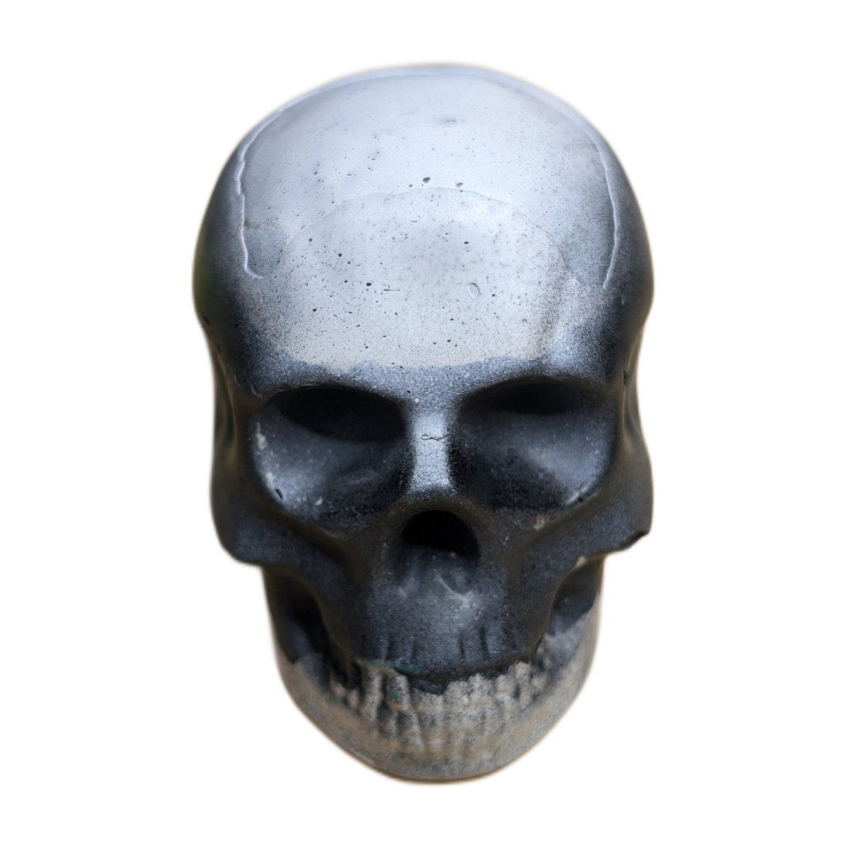 Large Handmade Jesmonite Skull Ornament – Black & White Drip Design, photograph 8