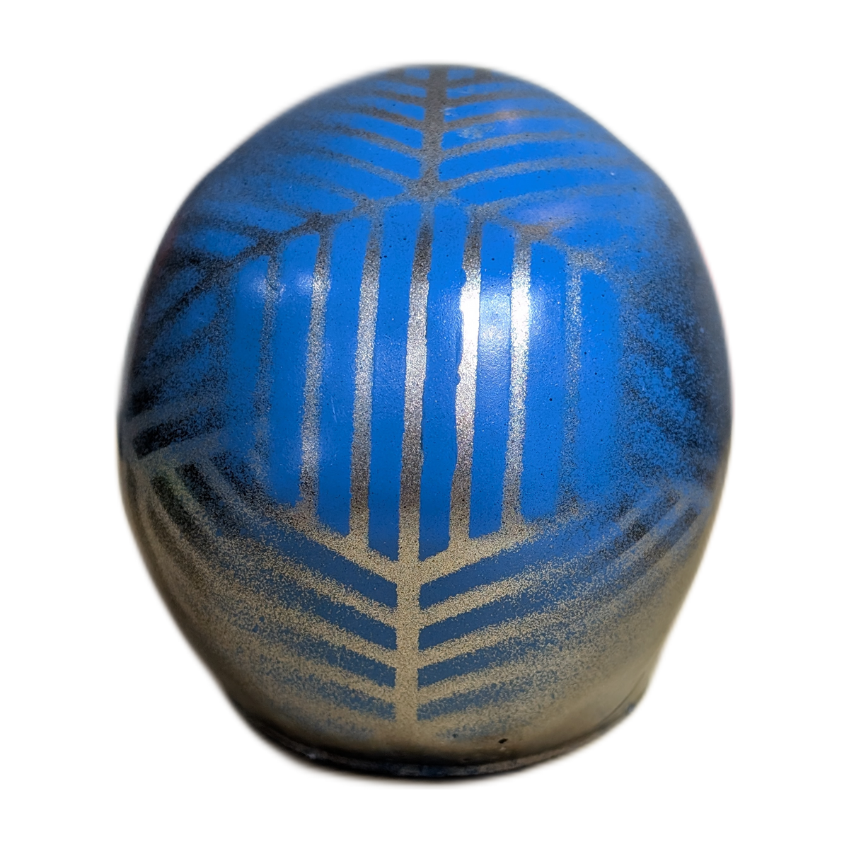 Large Handmade Jesmonite Skull Ornament – Blue & Black Geometric Design, photograph 5