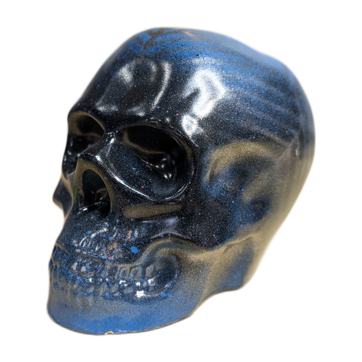 Large Handmade Jesmonite Skull Ornament – Blue & Black Geometric Design, photograph 8