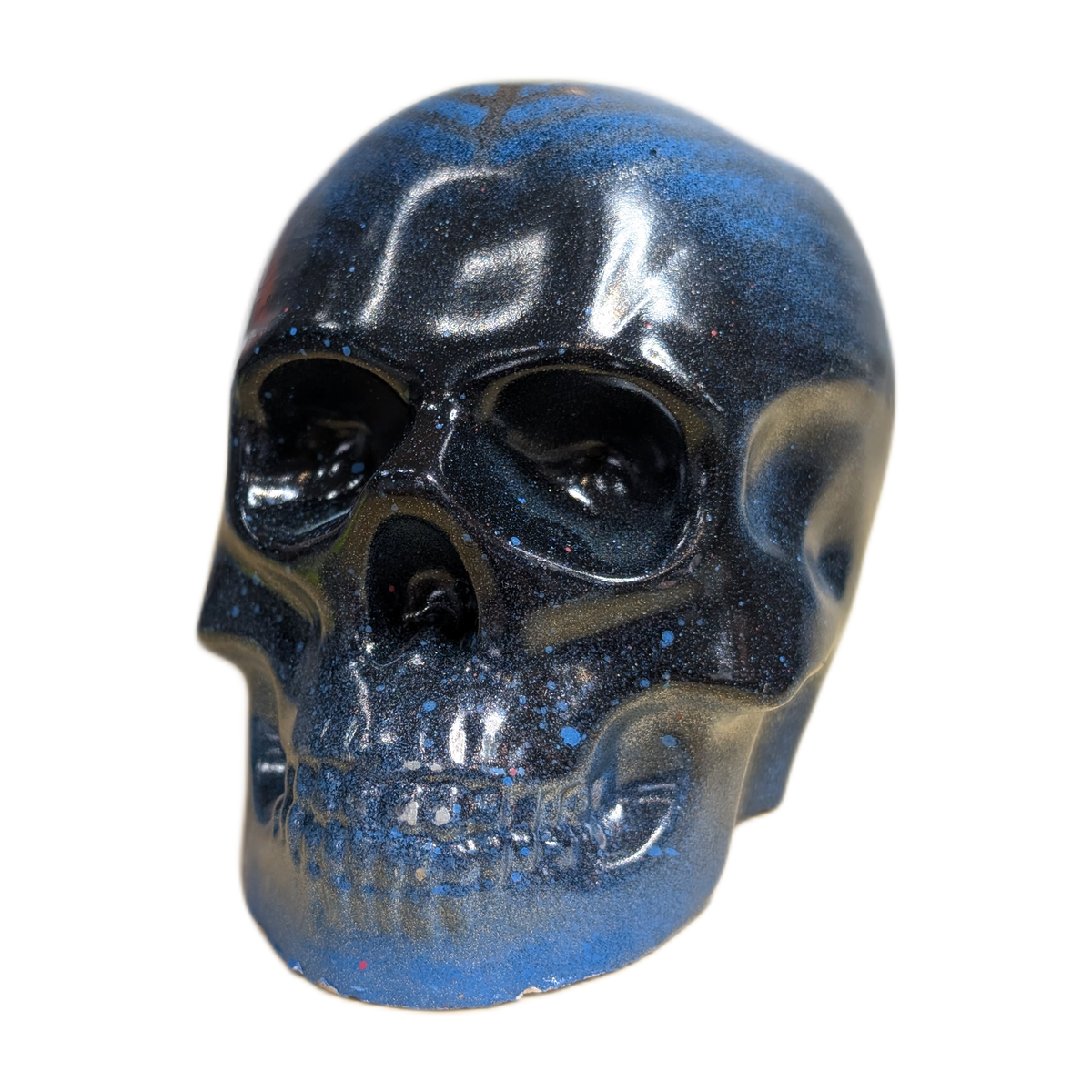 Large Handmade Jesmonite Skull Ornament – Blue & Black Geometric Design, photograph 9