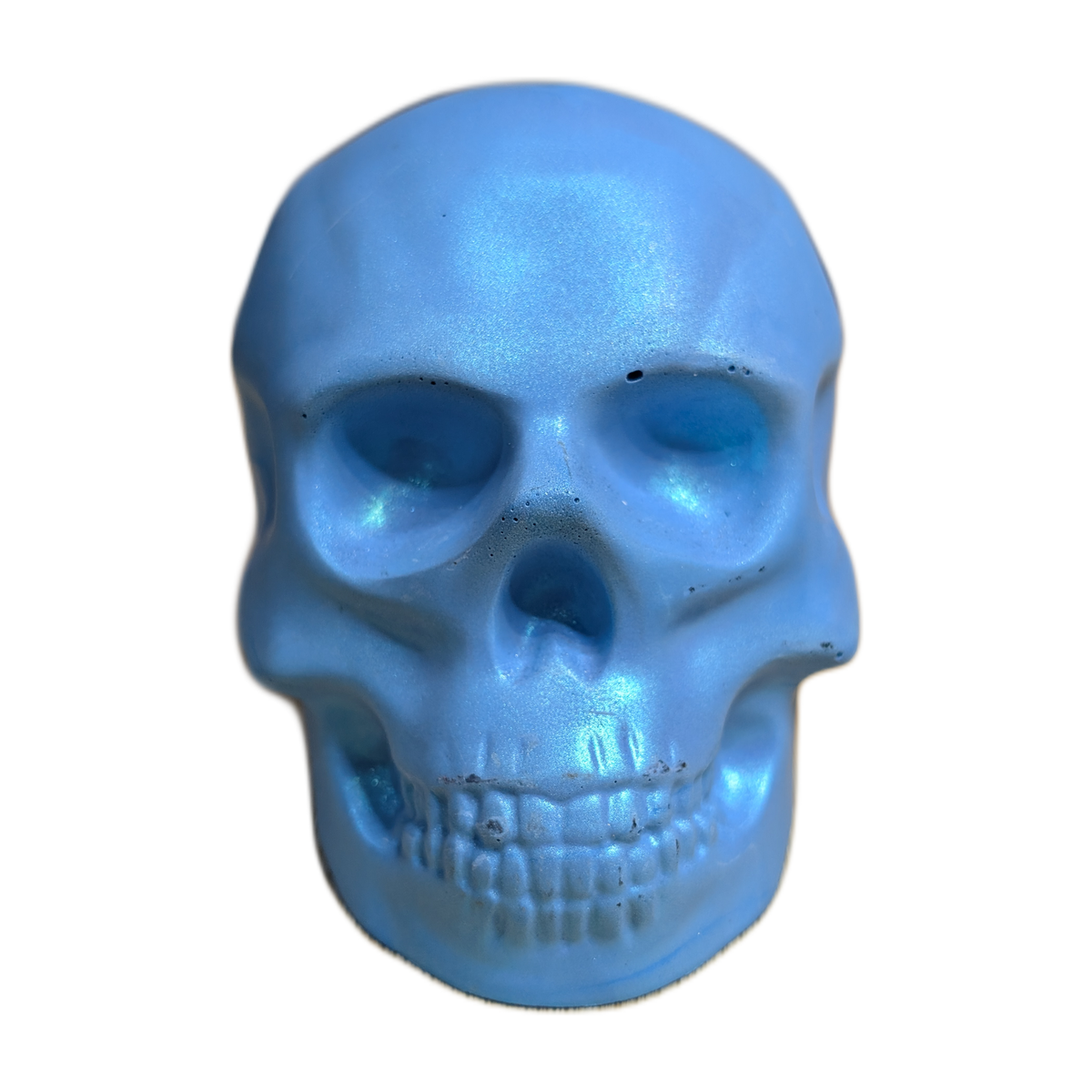 Large Handmade Jesmonite Skull Ornament – Blue Shimmer Finish, photograph 1