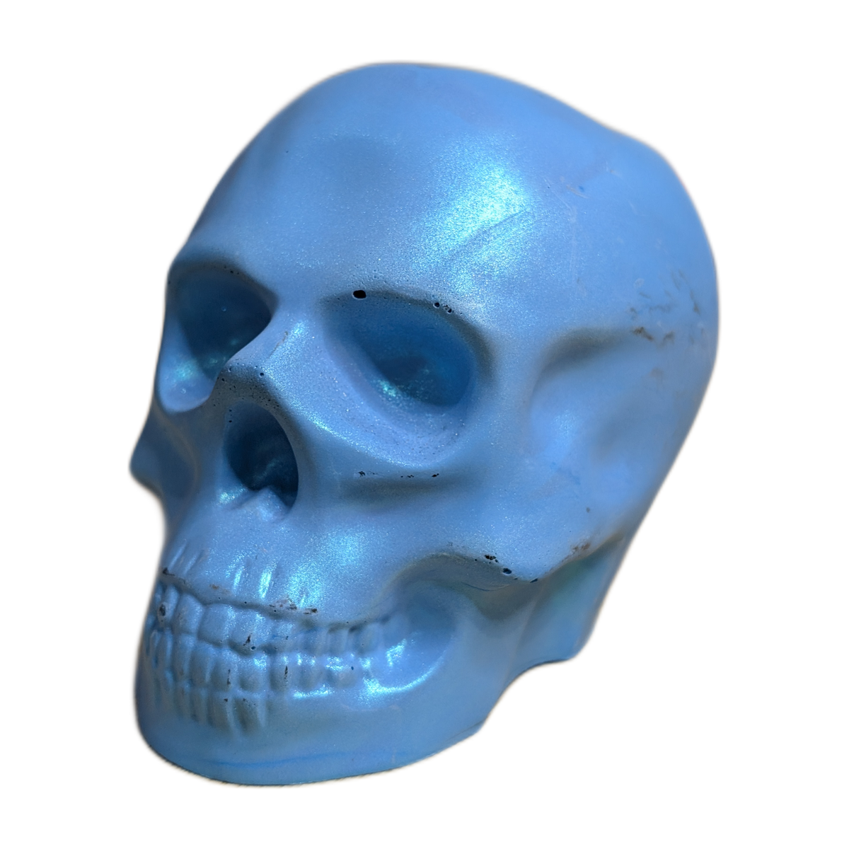 Large Handmade Jesmonite Skull Ornament – Blue Shimmer Finish, photograph 2