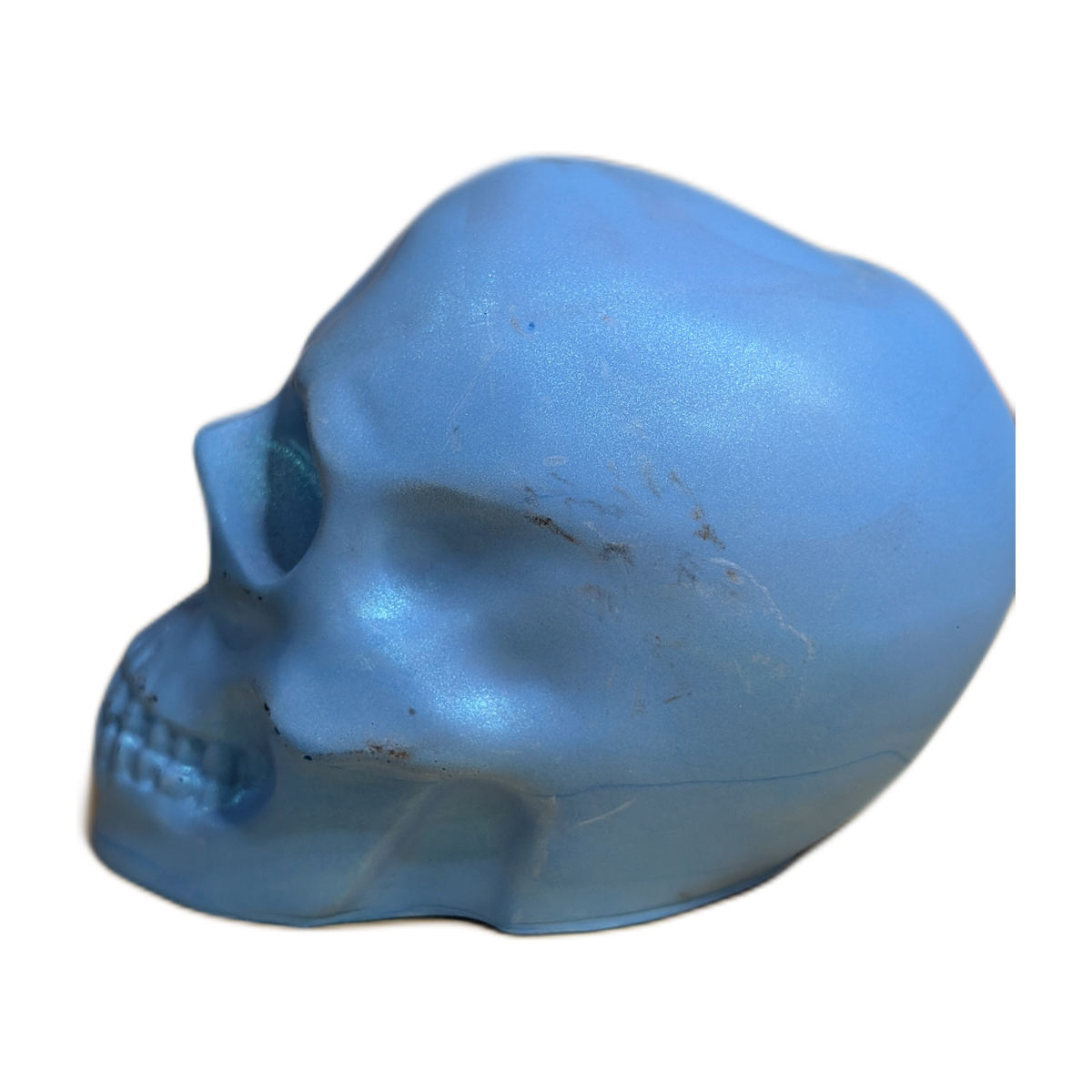 Large Handmade Jesmonite Skull Ornament – Blue Shimmer Finish, photograph 3