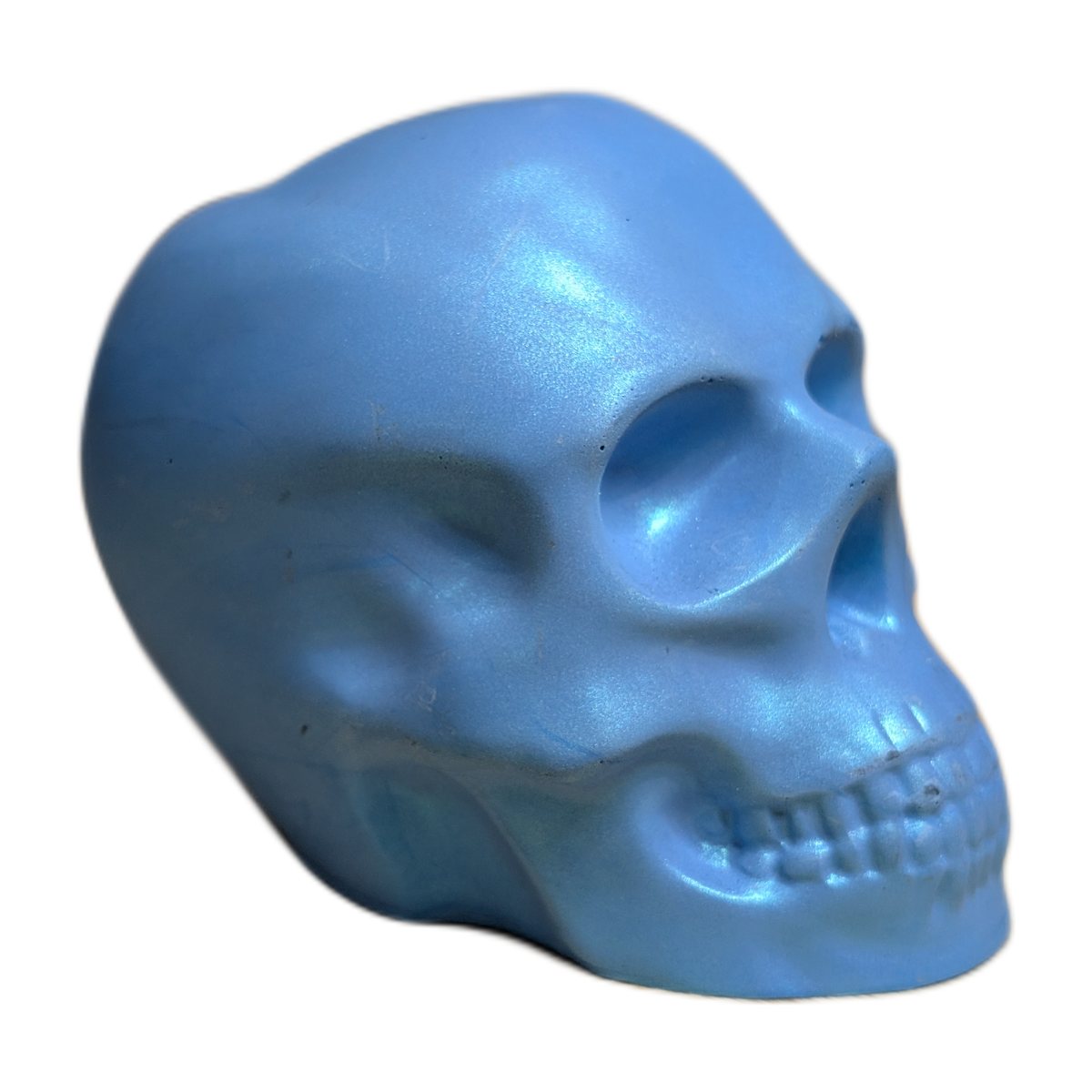 Large Handmade Jesmonite Skull Ornament – Blue Shimmer Finish, photograph 7
