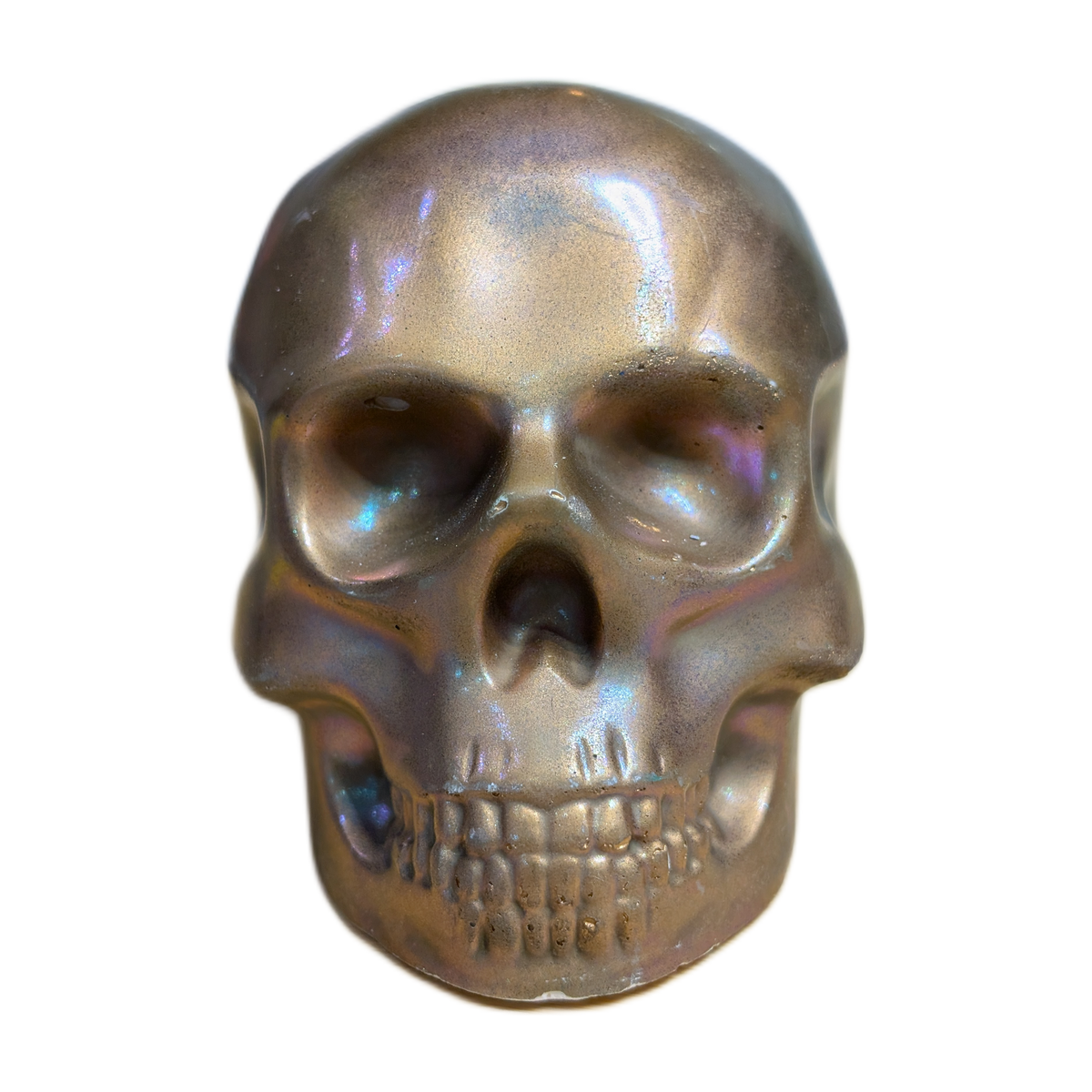 Large Handmade Jesmonite Skull Ornament – Bronze & Pink Shimmer Finish, photograph 1