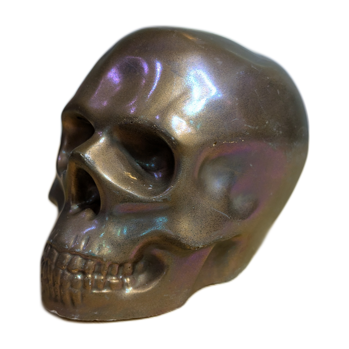 Large Handmade Jesmonite Skull Ornament – Bronze & Pink Shimmer Finish, photograph 2