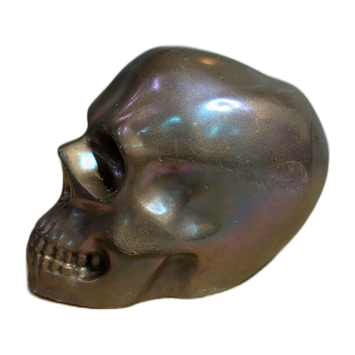 Large Handmade Jesmonite Skull Ornament – Bronze & Pink Shimmer Finish, photograph 3