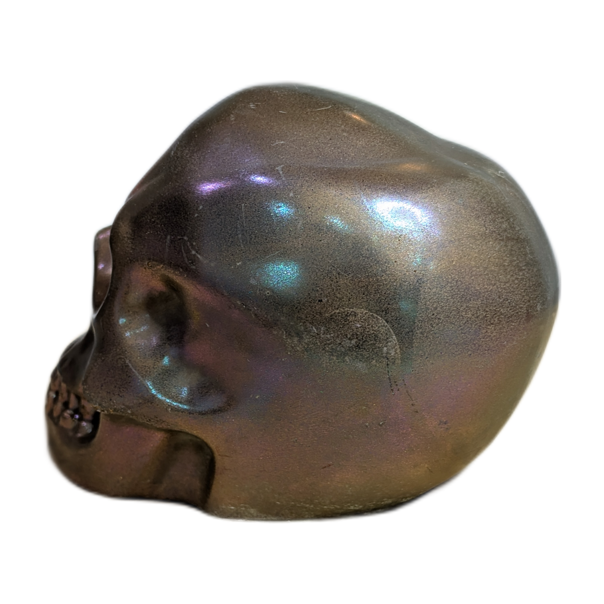 Large Handmade Jesmonite Skull Ornament – Bronze & Pink Shimmer Finish, photograph 4