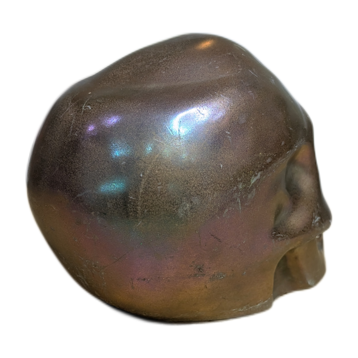 Large Handmade Jesmonite Skull Ornament – Bronze & Pink Shimmer Finish, photograph 6