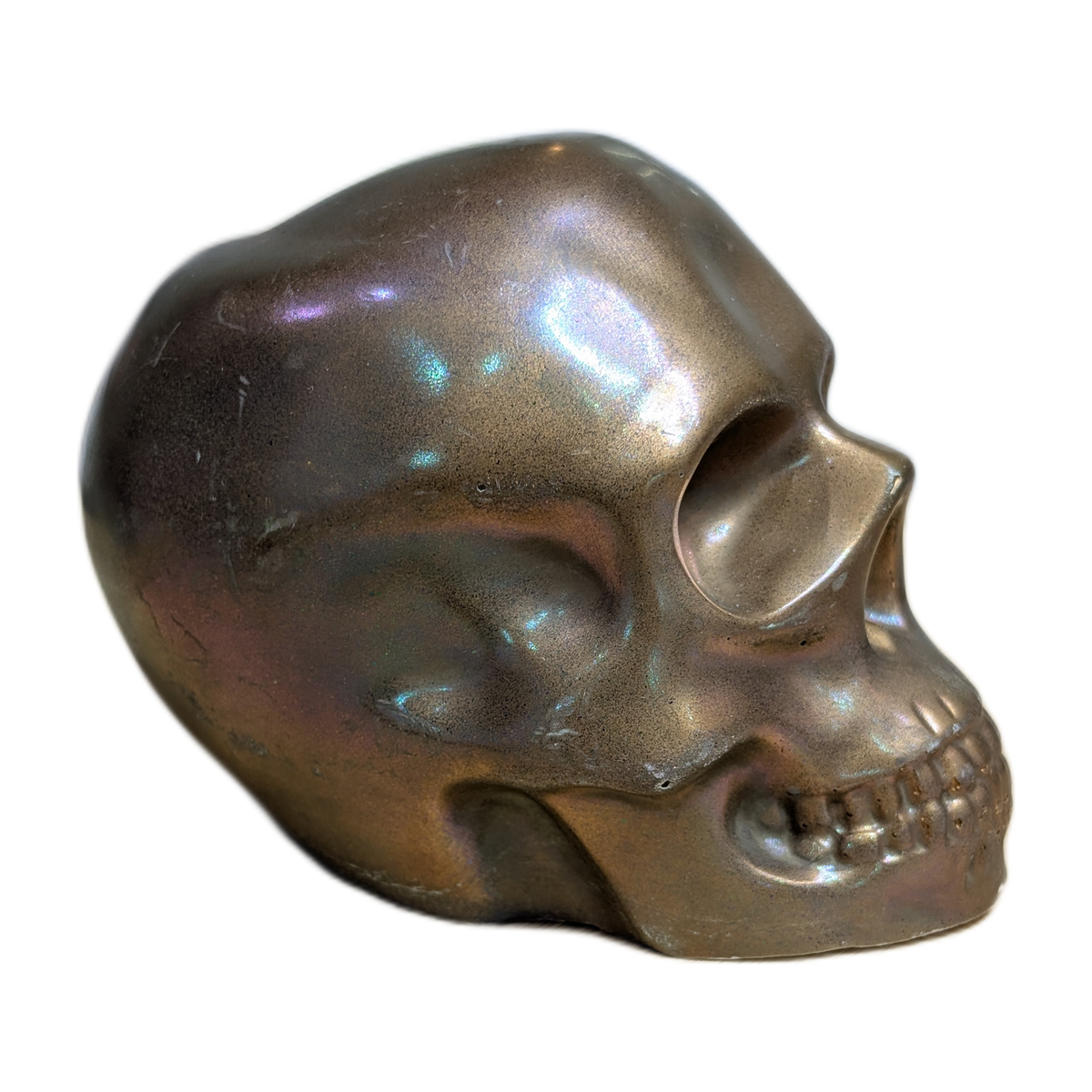 Large Handmade Jesmonite Skull Ornament – Bronze & Pink Shimmer Finish, photograph 8