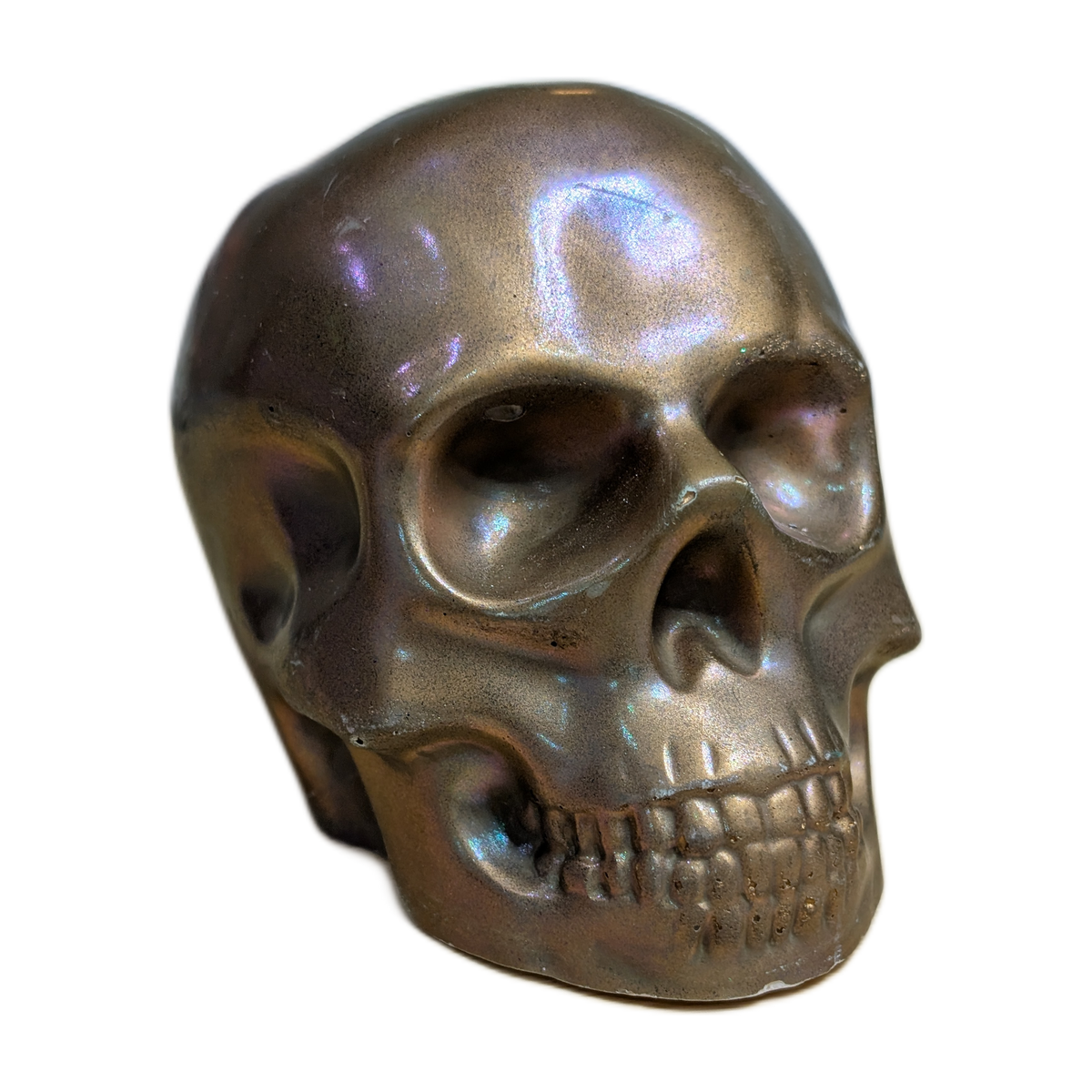 Large Handmade Jesmonite Skull Ornament – Bronze & Pink Shimmer Finish, photograph 9