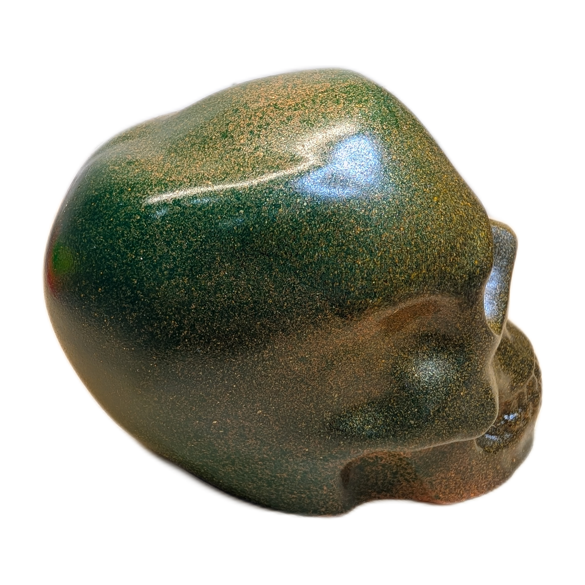 Large Handmade Jesmonite Skull Ornament – Green & Orange Decorative Finish, photograph 7