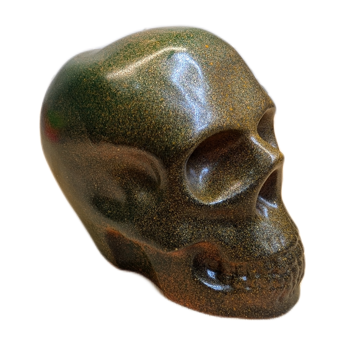 Large Handmade Jesmonite Skull Ornament – Green & Orange Decorative Finish, photograph 8
