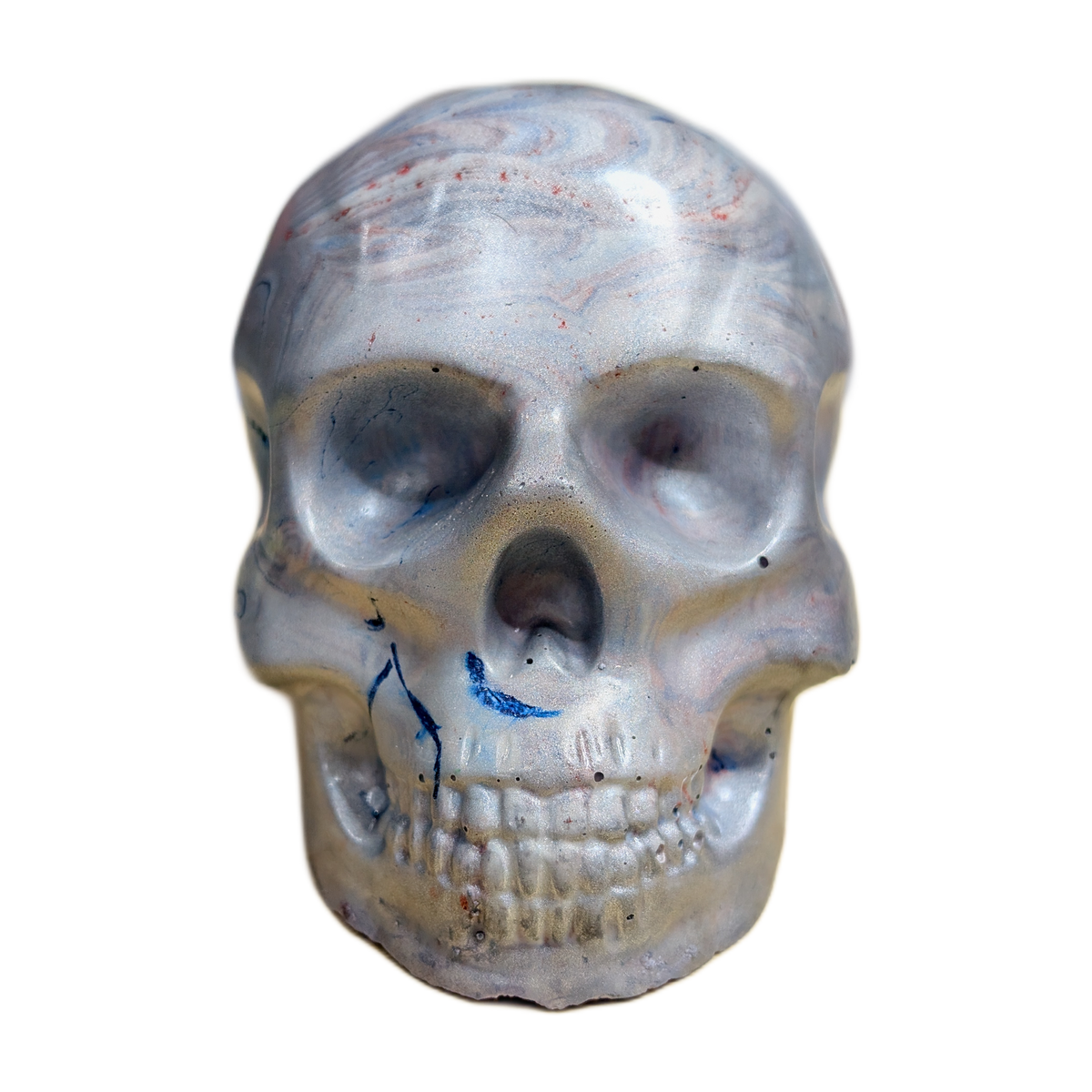 Large Handmade Jesmonite Skull Ornament – Marble Mayhem Marbled Design, photograph 1