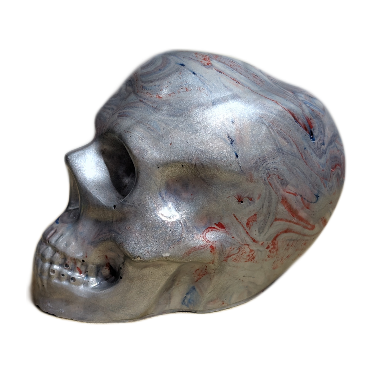 Large Handmade Jesmonite Skull Ornament – Marble Mayhem Marbled Design, photograph 2