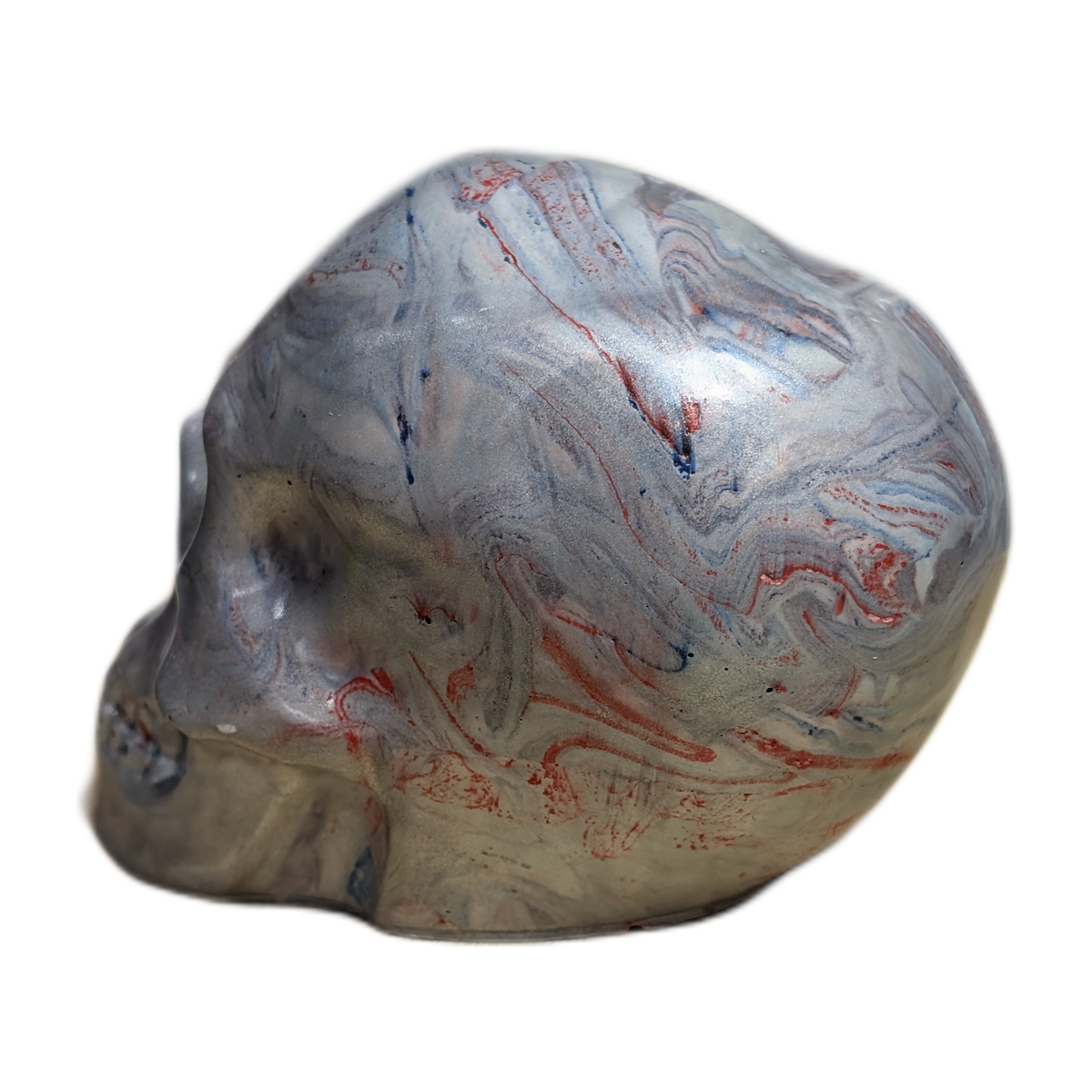 Large Handmade Jesmonite Skull Ornament – Marble Mayhem Marbled Design, photograph 3