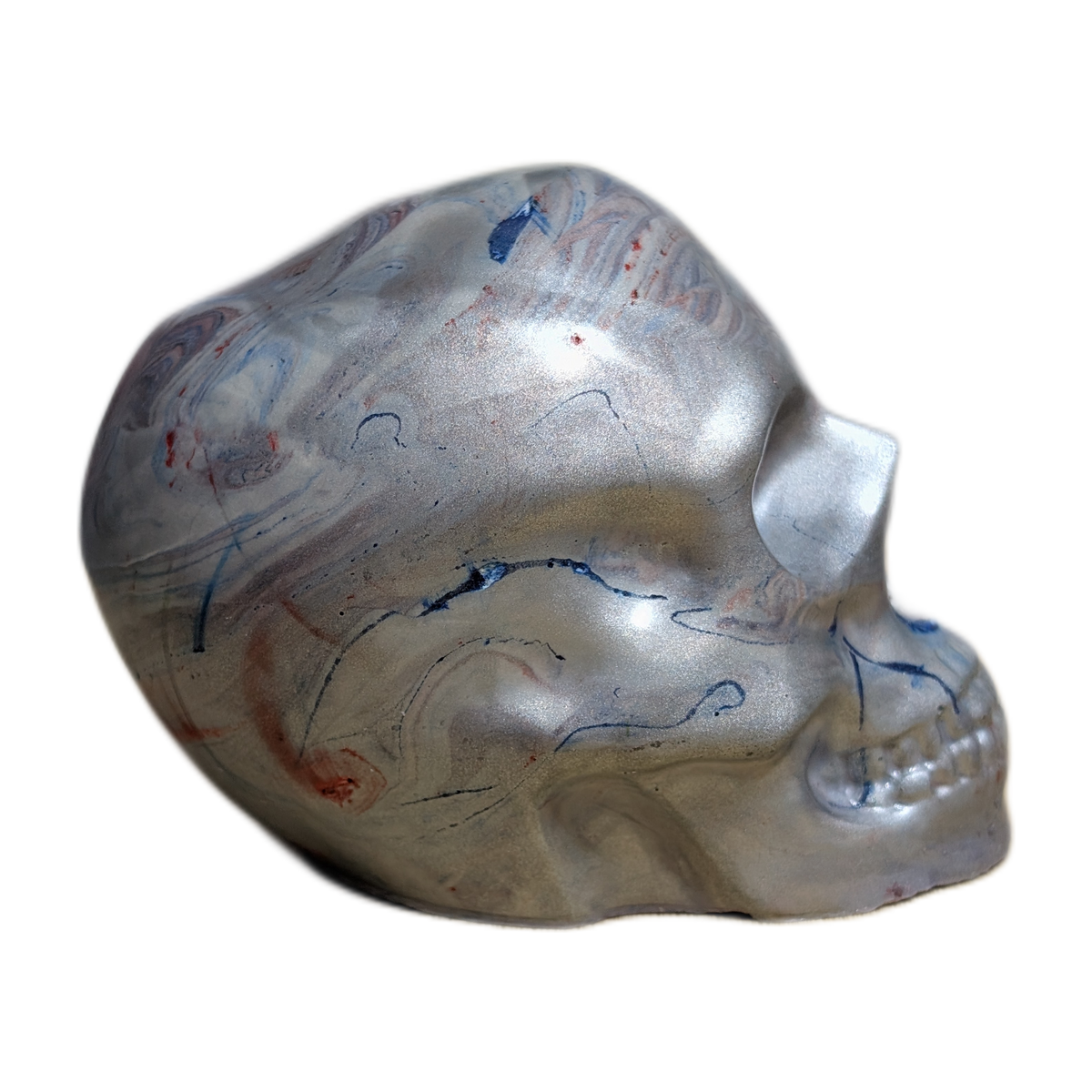 Large Handmade Jesmonite Skull Ornament – Marble Mayhem Marbled Design, photograph 7
