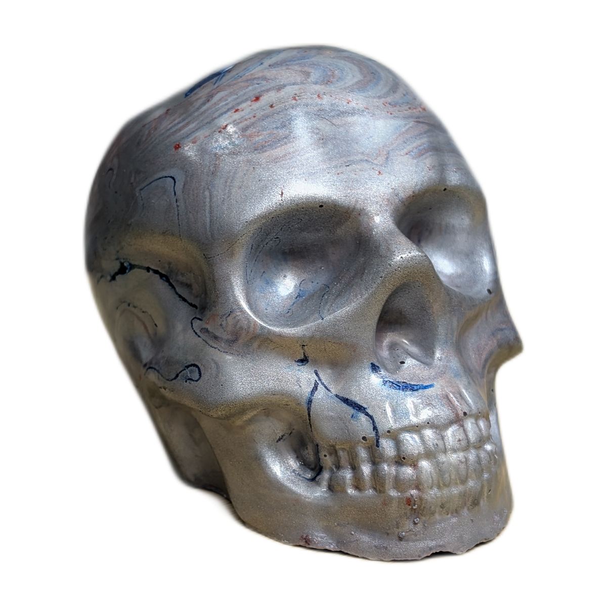 Large Handmade Jesmonite Skull Ornament – Marble Mayhem Marbled Design, photograph 8