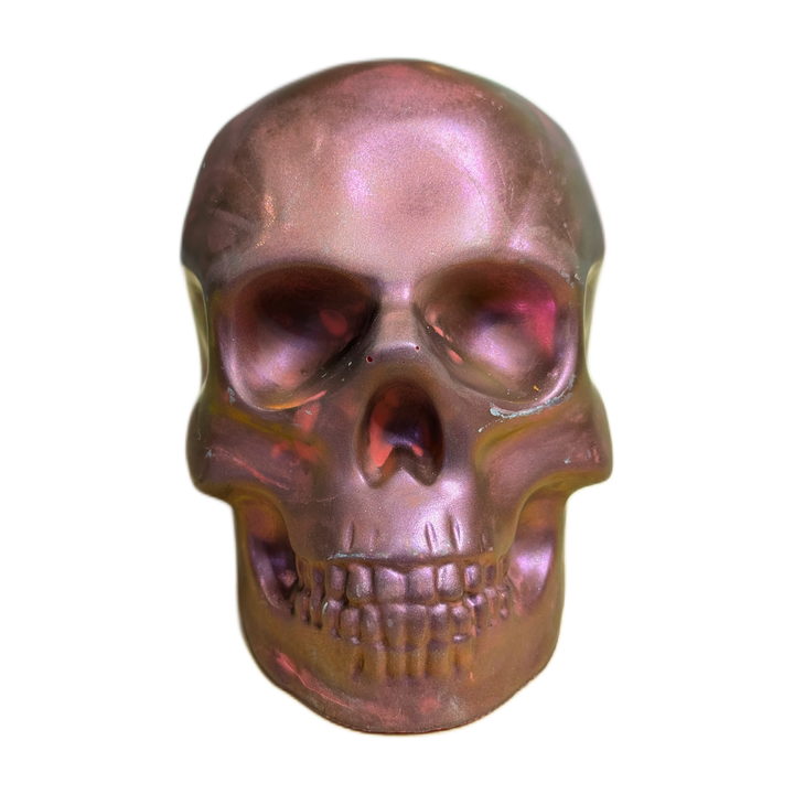 Large Handmade Jesmonite Skull Ornament – Rose Abstract Design, photograph 1