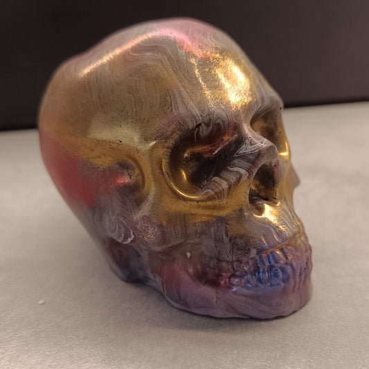 Gold Red Marble Grey Large Handcrafted Jesmonite Skull Paperweight