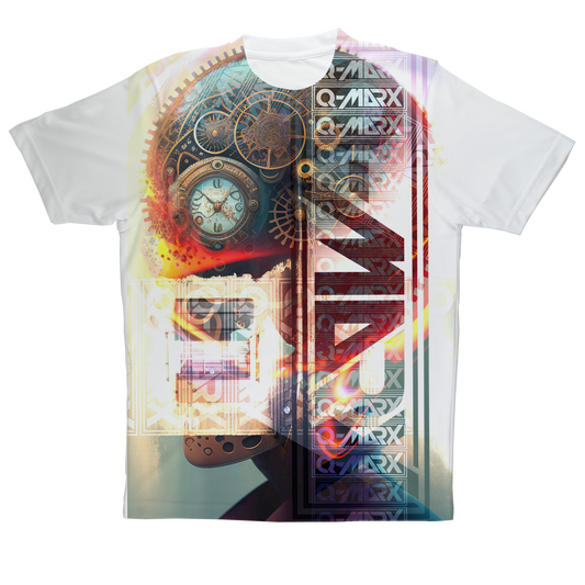 Q-MARX - Abstract Neon Clockwork Skull Sublimation Performance Adult T-Shirt